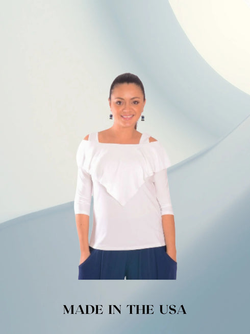 Ruffle Front Cold Shoulder Top - T362