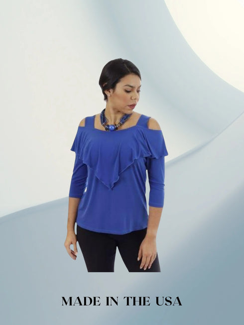 Ruffle Front Cold Shoulder Top - T362