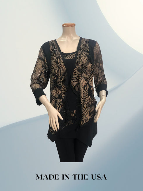 Two piece illusion look top - Regular and Plus Sizes available