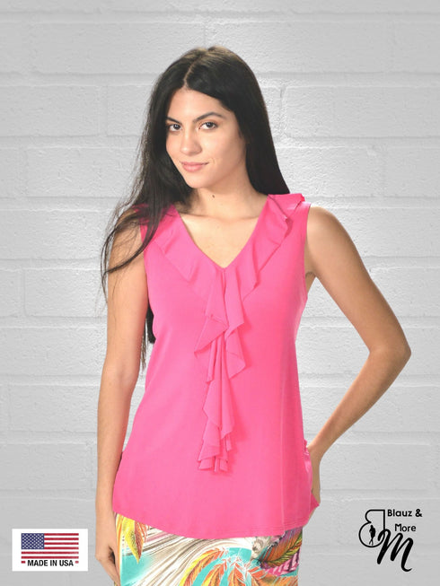 V neck Ruffle front sleeveless Top - T033