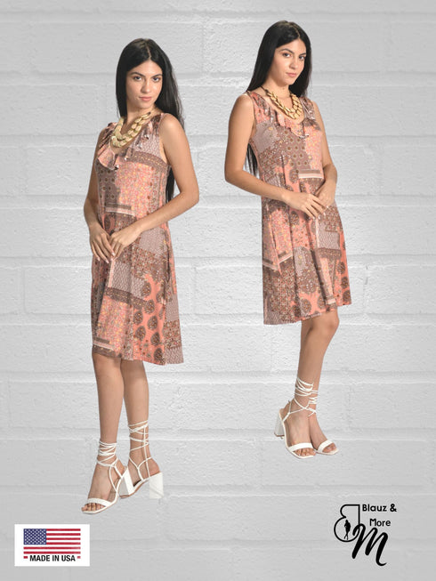 Ruffle Neck Skater Style tank dress with square back and Pocket-D006