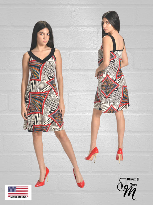 Strappy V- Neck Knee length Sleeveless Dress - D009