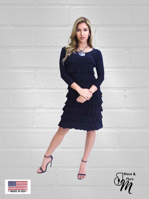 Women's Ruffle Dress 3/4 Sleeve - D049