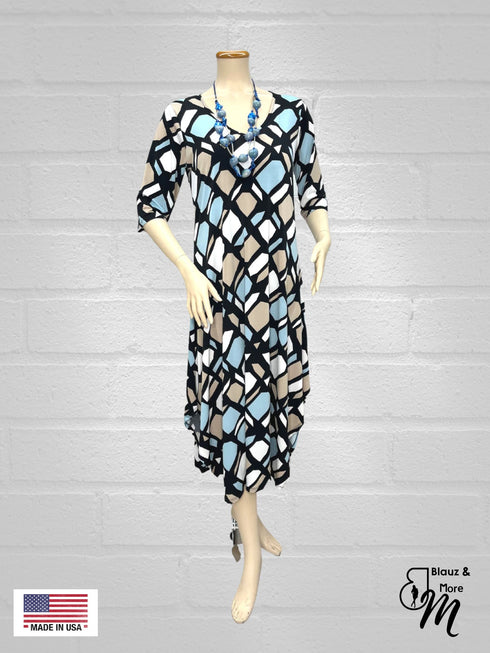 A-line Maxi Dress 3/4th Sleeve -D075