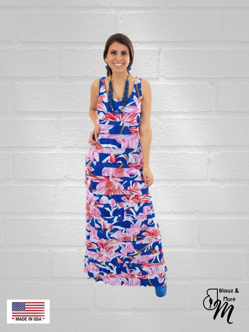 Ruffle Maxi PRINTED Dress Sleeveless - D211