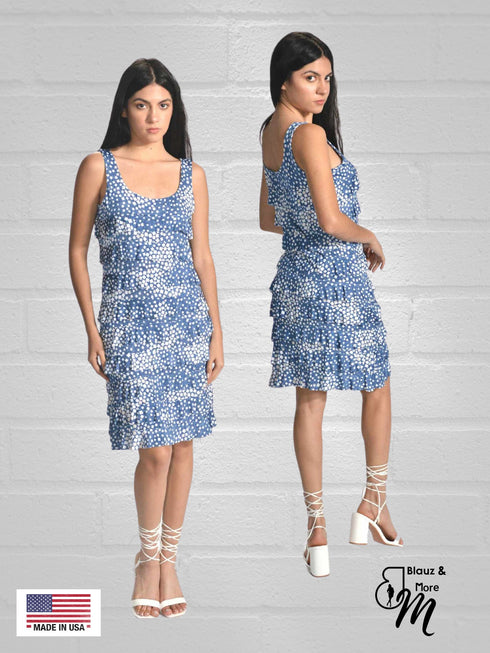 CHACHA Ruffle Sleeveless Knee length PRINTED Dress - D760