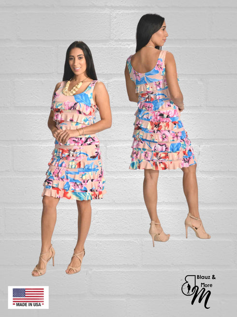 CHACHA Ruffle Sleeveless Knee length PRINTED Dress - D760