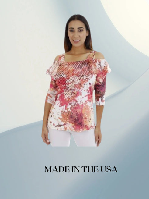 Ruffle Front Cold Shoulder Top - T362