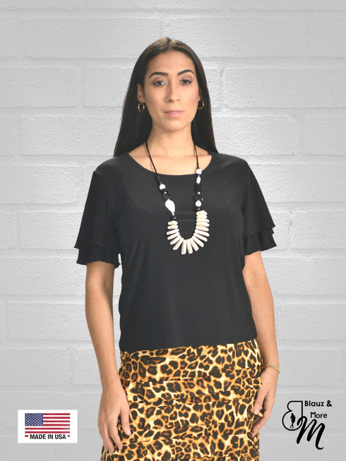 Double Ruffle Bell Sleeves Scoop Neck Top - T560