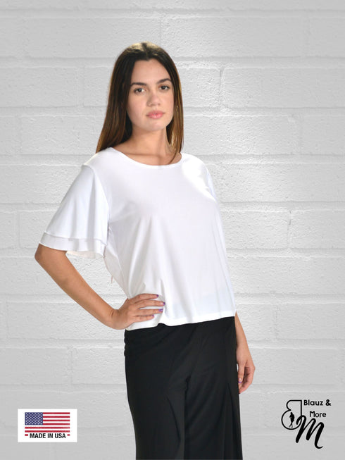Double Ruffle Bell Sleeves Scoop Neck Top - T560