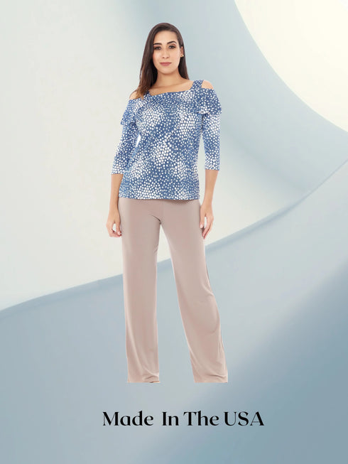 Ruffle Front Cold Shoulder Top - T362